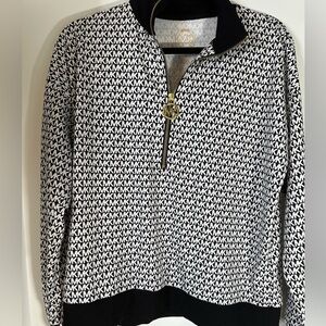 Michael Kors Monogram Black and White 3/4 zipper pullover SZ M long sleeve